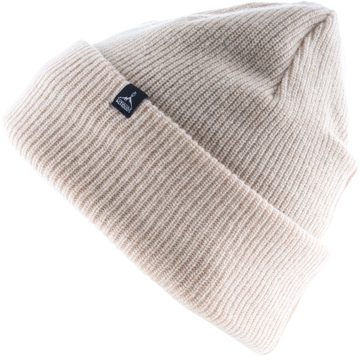 Altidude HERMIT Unisex klassieke geribde gebreide muts normale pasvorm manchetten dubbele laag Buitenkant: 80% scheerwol lamswol 20% polyamide // Voering: 100% scheerwol merino Beige