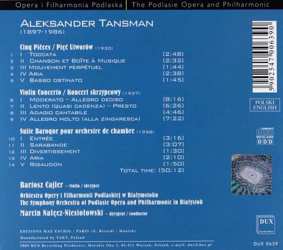 Tansman : Cinq Pieces, Violin Concerto, Suite ...