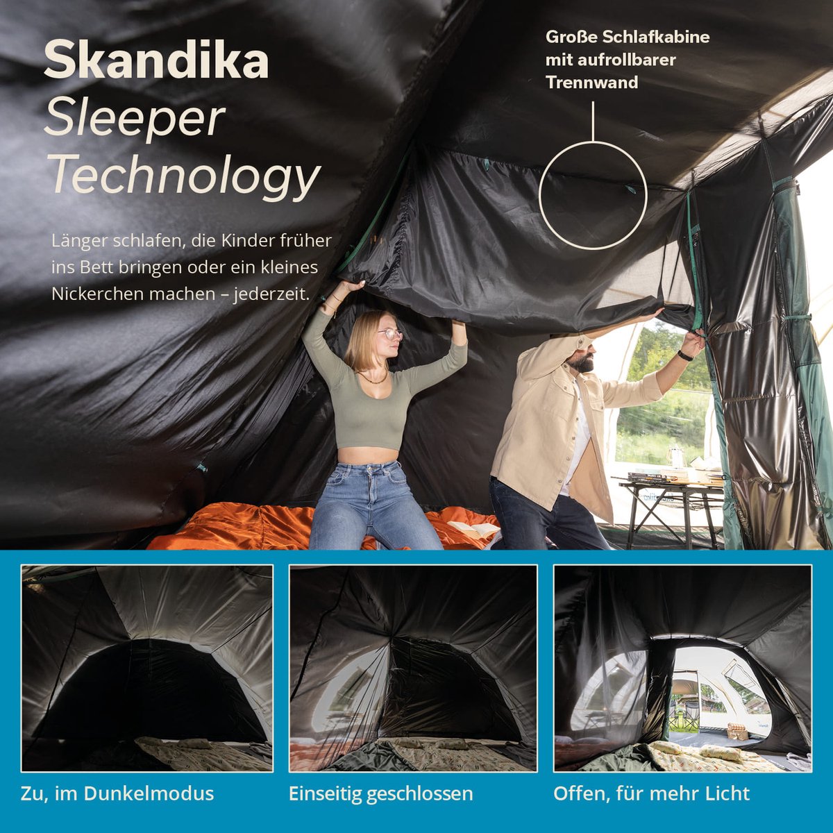 Skandika tunneltent Hafslo 5 Sleeper Protect - Kampeertent voor 5 personen, Sleeper-technologie, canopy-luifel, 5000 mm waterkolom | Grote familietent, tent, outdoor, camping – foto 4