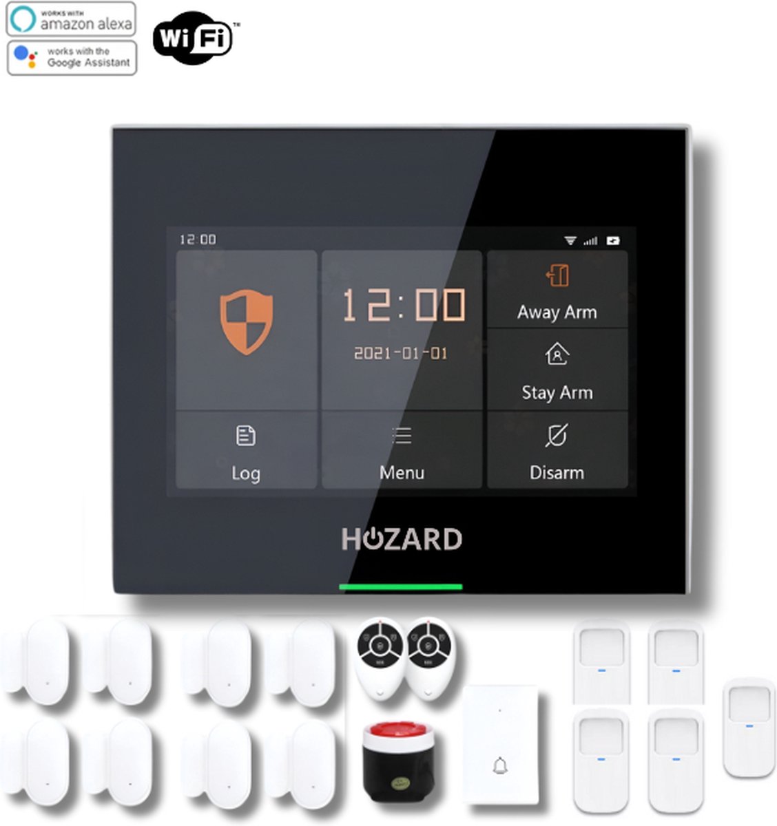Hozard® Alarmsysteem | Sirene | Smart Home Beveiligingssysteem | Draadloos | Wifi & 4G | LCD Scherm | Incl Bel | Deur/Raam Sensoren | Beweging Sensoren
