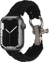 MY PROTECT - Survival Rope Nylon Bandje Geschikt Voor Apple Watch 38mm - 40mm - 41mm - Zwart