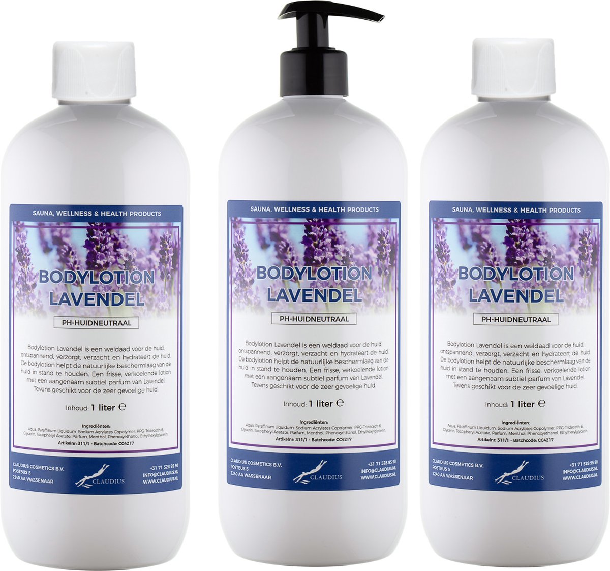 Goedkoopste Bodylotion Lavendel 1 Liter - met gratis pomp - set van 3 stuks