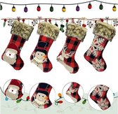 Set van 4 kerstkousen, grote kerstsokken, 46,5 cm, kerststokken, kerstsokken voor kinderen, sinterklaas, sokken om te vullen, open haard, sneeuwpop, kerstman, rendier, kerstboom