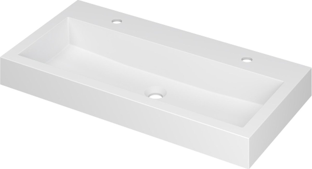 INK® Momento wastafel polystone met 2 kraangaten 90 x 9 x 45 cm, mat wit
