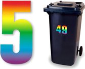 Huisnummer kliko sticker - Nummer 5 - Regenboog - container sticker - afvalbak nummer - vuilnisbak - brievenbus - CoverArt