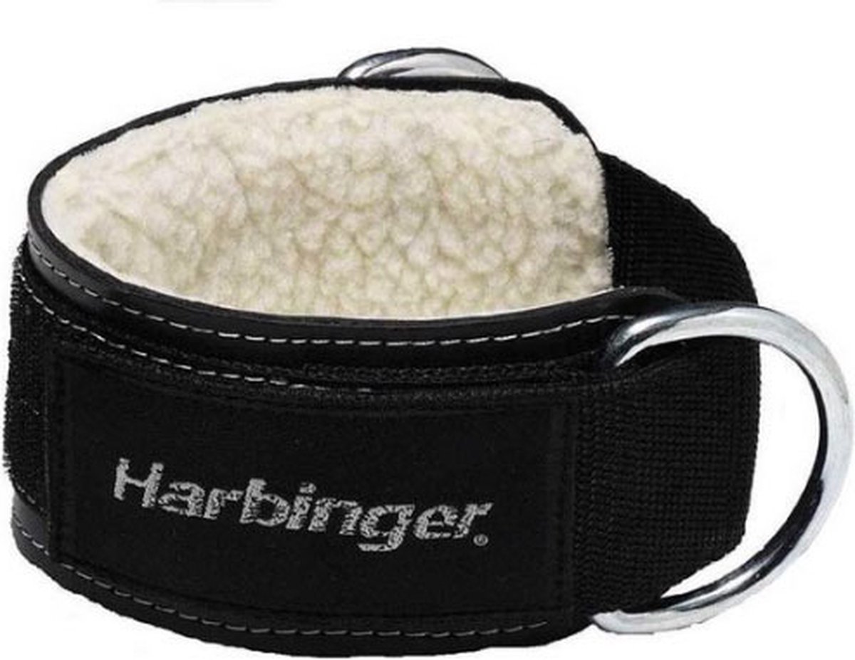 Harbinger Enkelband met Schapenvacht - Ankle Cuff - Comfortabele Enkel Strap voor Beenspiertraining - Verstelbaar - Zwart - Geschikt voor Kabelmachines