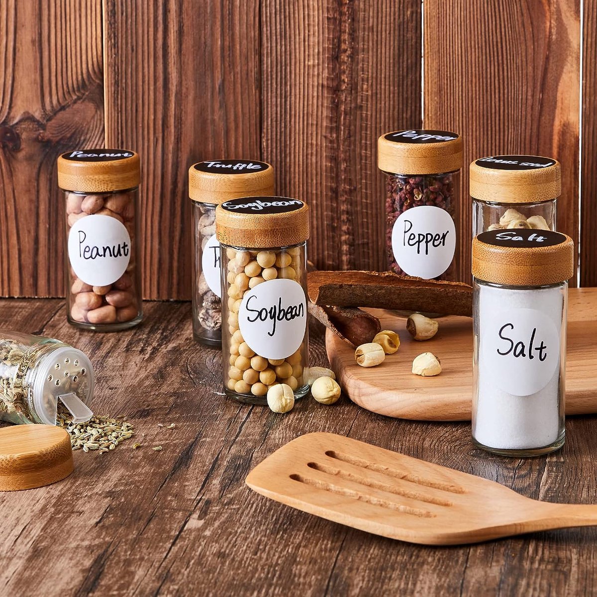 Vierkante kruidenpotjes 120 ml (6 st.) bamboe deksel Five