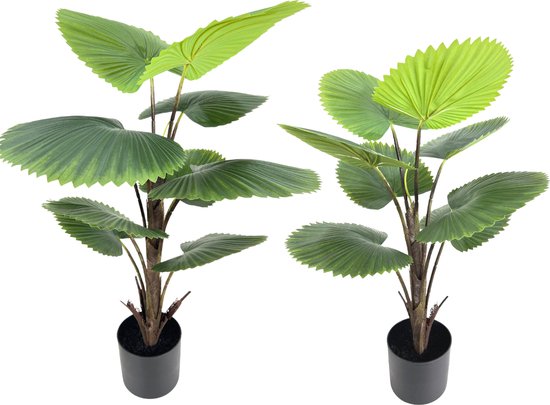 2st. Kunst Waaierpalmen (90cm & 75cm) | Kunstplanten voor binnen | 2 Kunstpalmen | Fanpalm Nepplant | Palm Kunstplant