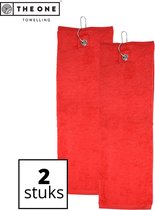 The One Towelling Golfhanddoeken - 40 x 50 - 2 Stuks - Sporthanddoek - Voordeelverpakking - Terry Velours - 100% Gekamd Katoen - Met metaal oog en karabijnhaak - Rood
