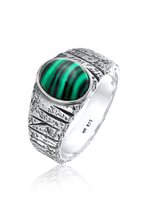 KUZZOI Heren Ring Heren Zegel Ovaal met Malachiet Groen in 925 Sterling Zilver