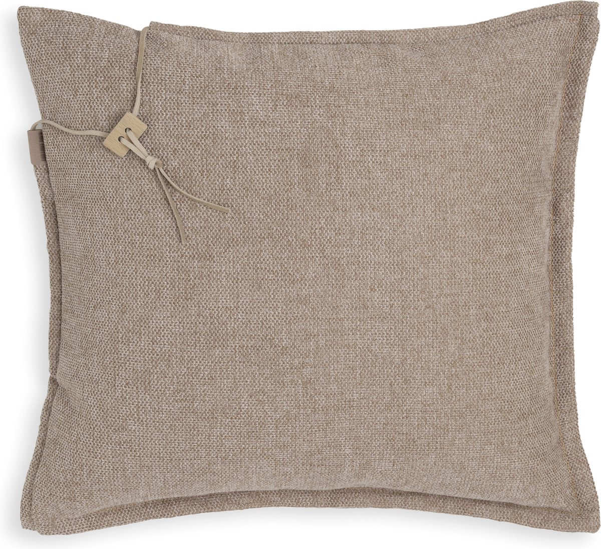 Knit Factory Imre Sierkussen - Vierkant kussen - Kussen woonkamer - Bank kussen - Decoratie kussen - Beige - 50x50 cm - Kussenhoes inclusief kussenvulling