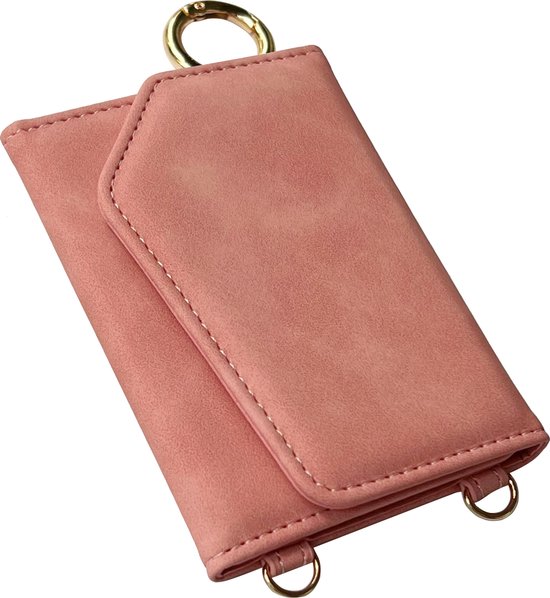 Coque Casemania pour Apple iPhone 14 Pro Pink Pâle - Coque Arrière de Luxe 2 en 1 avec Cordon - Étui Portefeuille adapté à Magsafe - Porte-Cartes