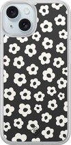 Casimoda® hoesje - Geschikt voor iPhone 15 - Retro Bloempjes - 2-in-1 case - Schokbestendig - Bloemen - Verhoogde randen - Zwart, Transparant