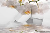 Fotobehang - Witte 3D Figuren - Bloemen - Planten - Wit - Geometrisch - Inclusief Behanglijm - 150x100cm (lxb)