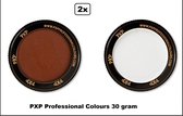 2x Set PXP Professional Colours schmink bruin en wit 30 gram - Schminken verjaardag feest festival thema feest