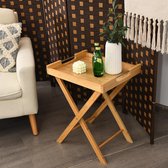 Bijzettafel, inklapbaar, klaptafel van bamboe, dienblad met geïntegreerde stalen handgrepen, draagbare tuintafel met afneembaar dienblad, 47 x 38 x 58,5 cm