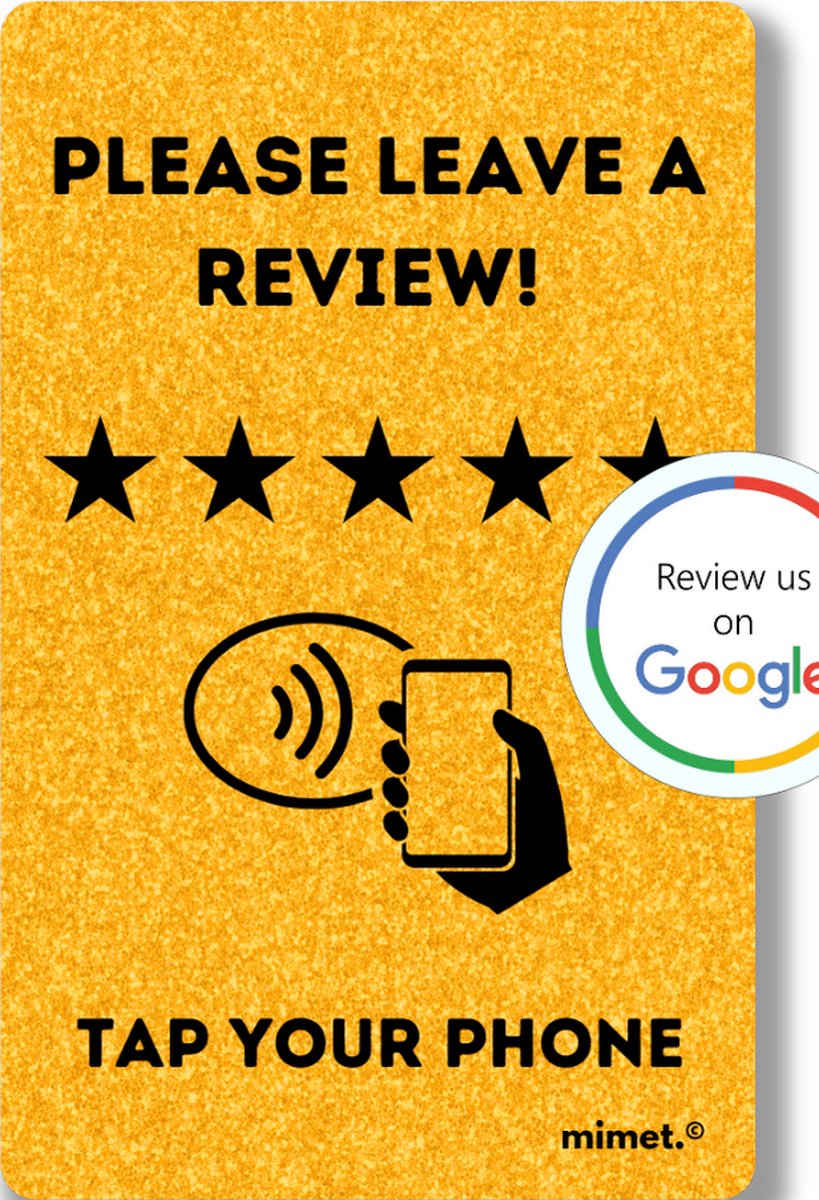 Google NFC Review card (PREMIUM) - NFC - Tap to phone recensie kaart - Boost je reviews (Goud / Zwart)