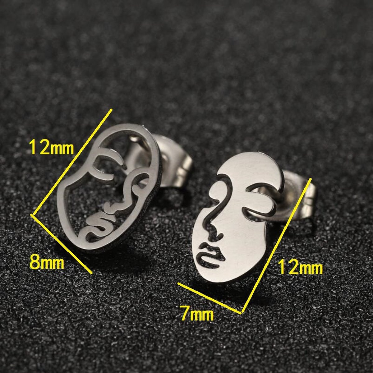 Gading® dames RVS oorknoppen met gezicht-7mm-12mm-zilver
