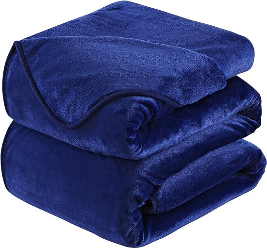 Plaid Dikke Fleece Deken 220x240 cm Marineblauw Zacht en Warm Dubbele Beddeken en Flanellen Sofa Throw Dubbelzijdig Omkeerbaar