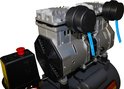 Zilverkleurige dubbele cilinder met zwarte luchtafzuigers van de Kibani compressor.
