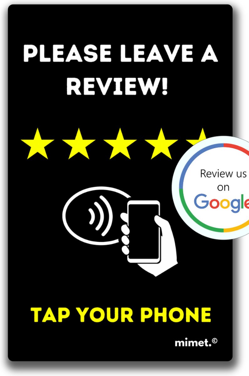 Google NFC Review card (PREMIUM)- NFC - Tap to phone recensie kaart - Boost je reviews (mat zwart / goud)