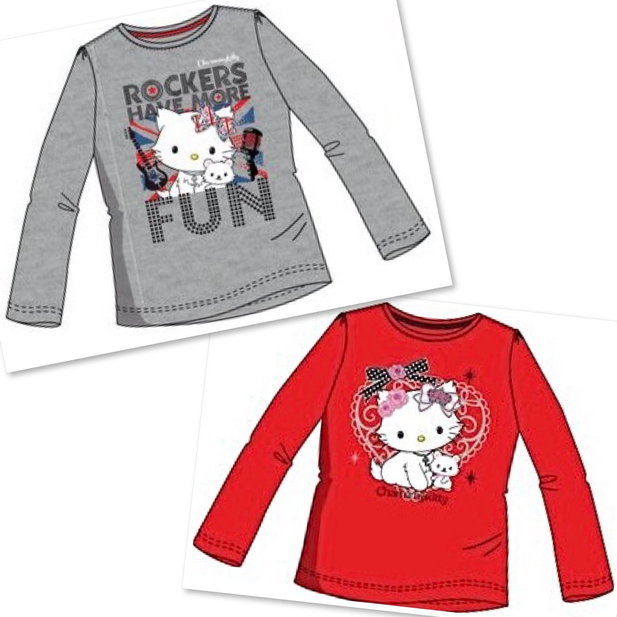 Charmmy Kitty Shirts - Lange Mouw - Set van 2 stuks - Hello Kitty - Maat 98