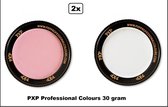2x Set PXP Professional Colours schmink roze en wit 30 gram - Schminken verjaardag feest festival thema feest