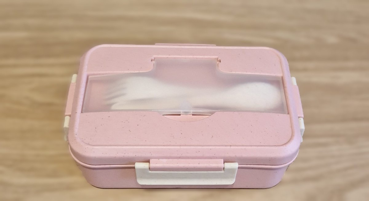 Lunchbox - Lunch Box - Broodtrommel - Lunchtrommel - Trommel - Box - Bestek - Vakjes - Wheat - BPA vrij - Biologisch - Bento - Duurzaam - Roze