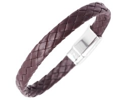 Armband Heren - Bruin Leer met Stalen Sluiting - Leren Armbanden - Kerstcadeaus - Kerst Cadeautjes voor Hem