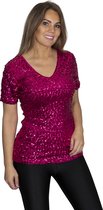 Top à sequins - chemise - Pink/ Fuchsia / Rose foncé - Taille XXL - Taille 46/48 - Disco