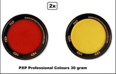 2x Set PXP Professional Colors peinture pour le visage rouge et jaune 30 grammes - Peinture pour le visage fête d'anniversaire festival soirée à thème
