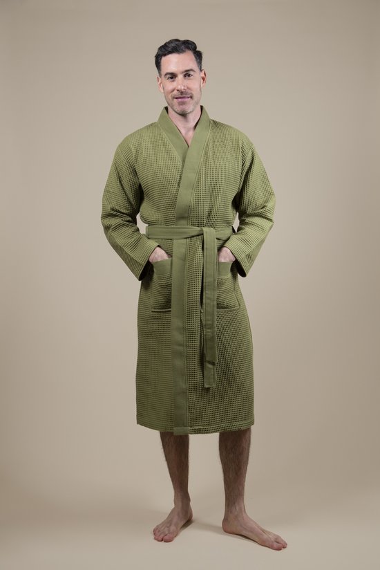 Cozylion Badjas de Luxe Femme & Homme - Peignoir Sauna - Peignoir Femme & Homme - Vert - Coton gaufré - Peignoir Wellness