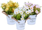Fleurs artificielles Relaxdays - lot de 3 - fausses fleurs - pot avec anses - faux chrysanthèmes