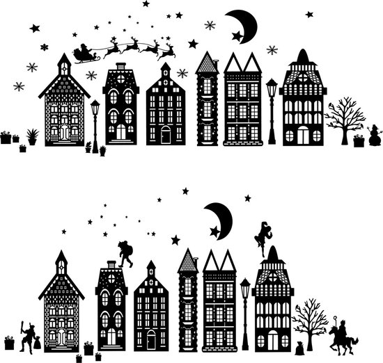 Decoratieve raam sticker sint en piet - kerst - statische herbruikbaar