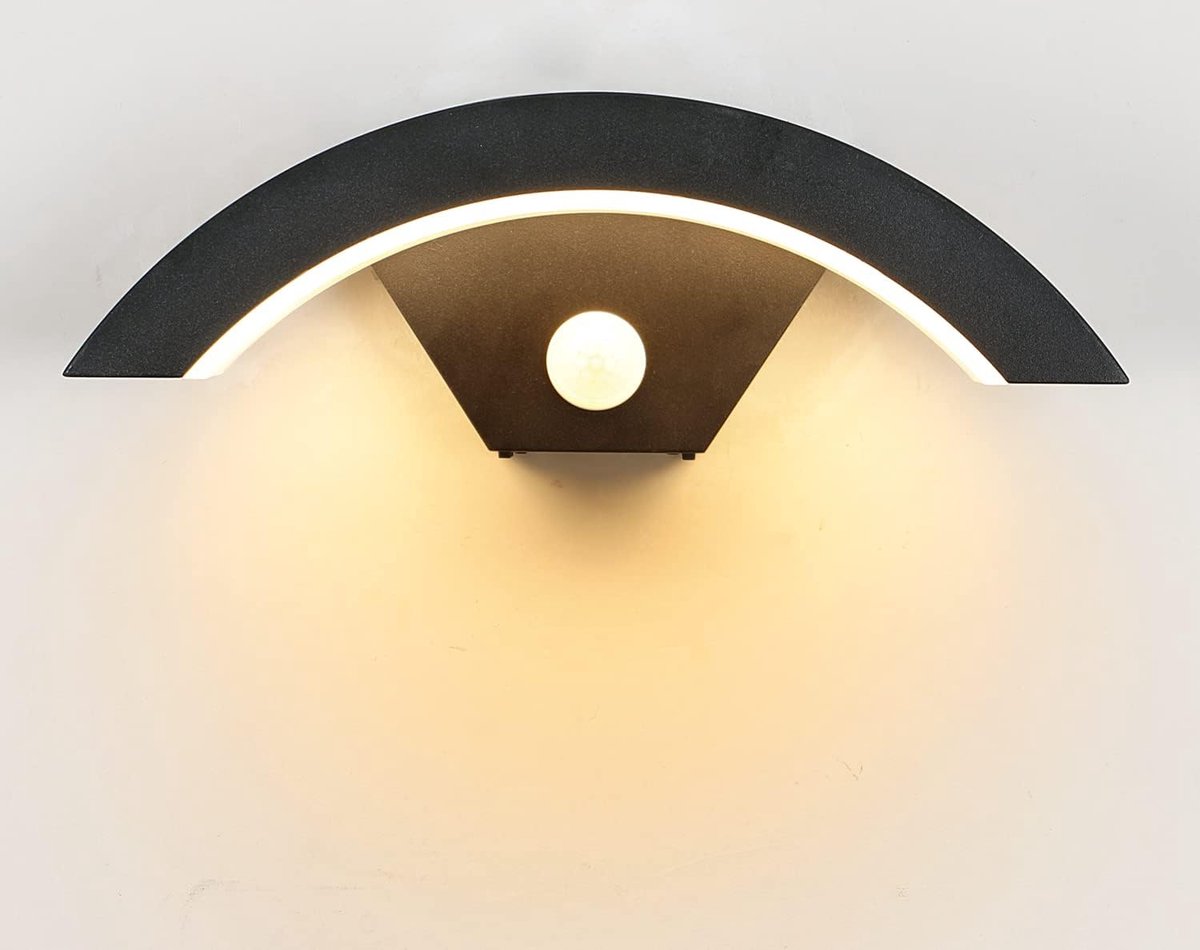 Goeco LED Wandlamp - 3000k Warm Wit - met bewegingssensor- Geschikt voor binnen en buiten - Buitenlamp - Tuinverlichting - Industrieel - Wandlampen - antraciet