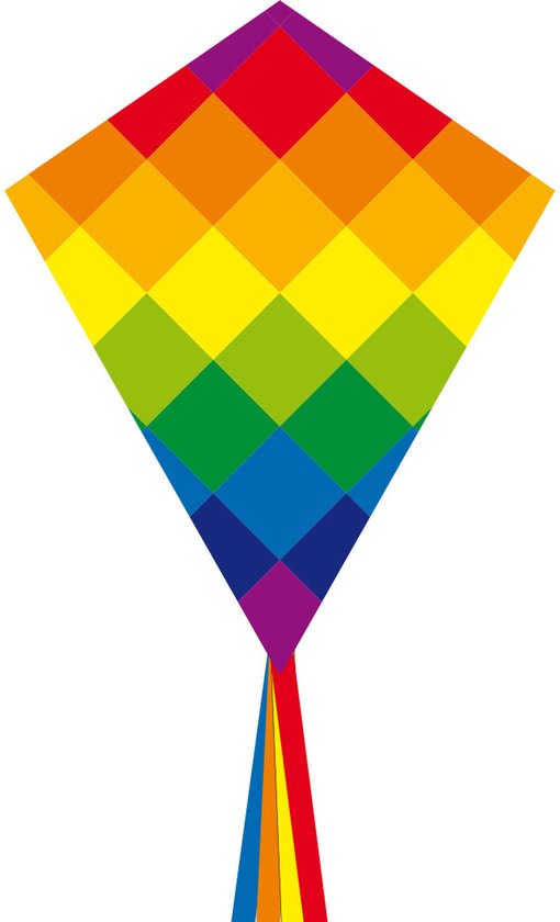 HQ kindervlieger Eddy Rainbow Patchwork 58 X 70 cm - Eenlijns vlieger voor kinderen vanaf 5 jaar