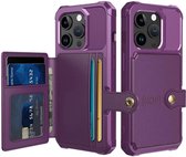 Étui portefeuille adapté pour iPhone 15 Pro - Coque arrière avec porte-carte - Étui de téléphone pour carte de débit - Porte-carte à l'arrière - Étui avec aimant pour support de voiture Violet