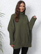 ASTRADAVI Winter Mode - Trui - Dames Gebreide Coltruien - Warme en Stijlvolle Oversized Pullover Sweater - One Size - Legergroen