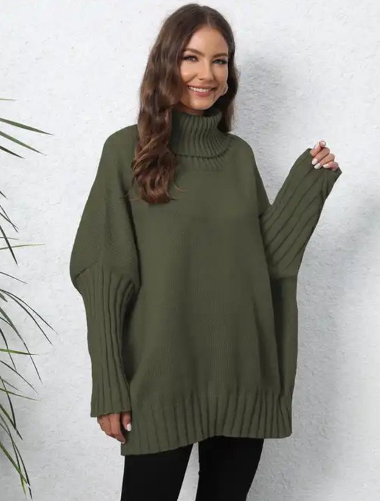 ASTRADAVI Mode d'hiver - Pull - Pulls col roulé tricotés pour femmes - Pull surdimensionné chaud et élégant - Taille unique - Vert armée