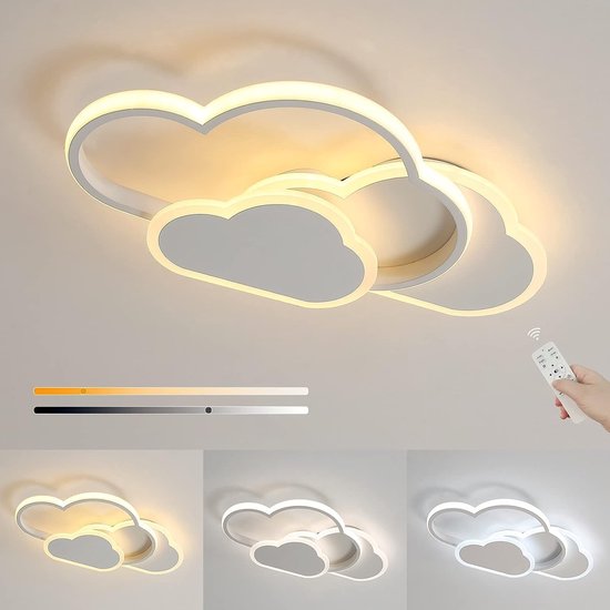 Goeco Plafonnière 45CM - groot - 32W - LED - Wolken plafondlamp- Met dimbare afstandsbediening