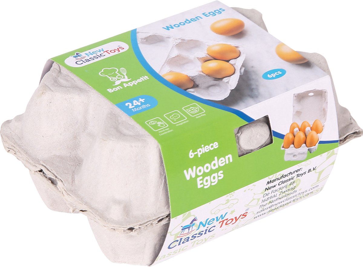 New Classic Toys® Houten Eieren in Doosje - 6 Speelgoed Eieren - Speelgoedeten - Educatief Keukenspeelgoed - Vanaf 24 Maanden — afbeelding 8