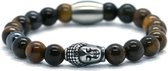 IbizaMen KIDS- jongens - armband - edelsteen - tijgeroog - 6mm - buddha RVS