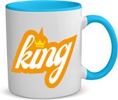 Akyol - king koffiemok - theemok - blauw - Koning - een koning - verjaardagscadeau - kroontje - kado - gift - geschenk - 350 ML inhoud