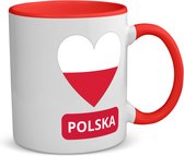 Akyol - polska vlag hartje koffiemok - theemok - rood - Polen - reizigers - toerist - verjaardagscadeau - souvenir - vakantie - kado - 350 ML inhoud