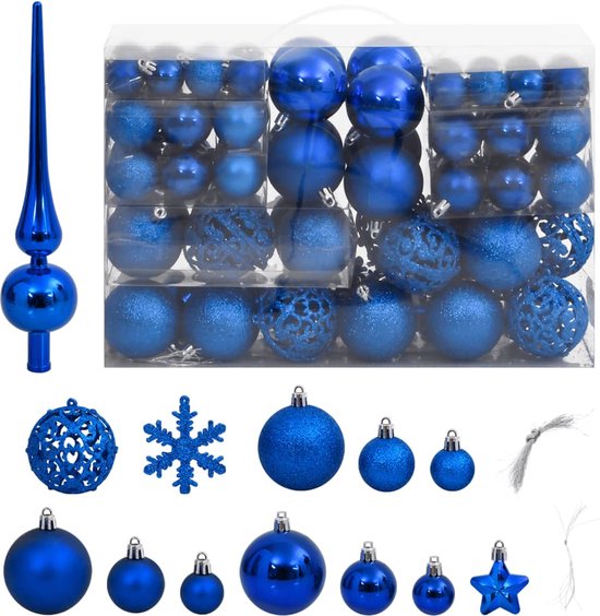 Kerstballen Blauw 111delige Kerstballenset plastic Kerstbal