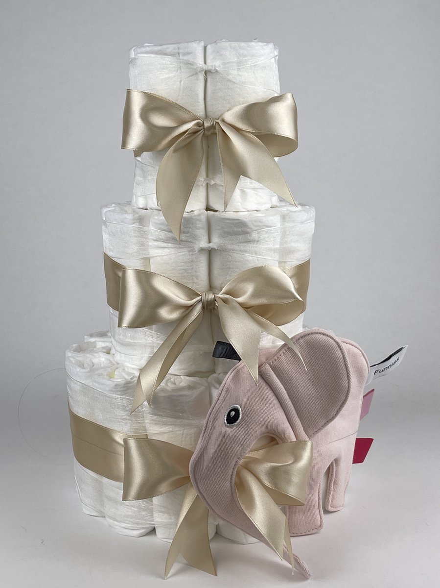 Goedkoopste Chouette-Chouette | Luiertaart Meisje | Kraamcadeau | Geboorte Meisje | Babyshower | Knuffeldoek Olifant Ollie Blush roze - Beige