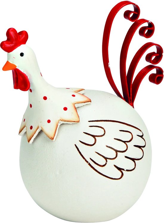 Lente - Voorjaar - Pasen - Paasdagen - Paasfeest - Witmetalen kip met rode afwerking, kleine versie