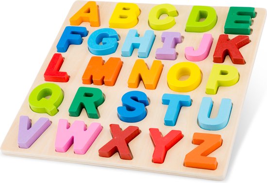 Foto: New classic toys houten alfabet puzzel letters a t m z hoofdletters alfabet leren