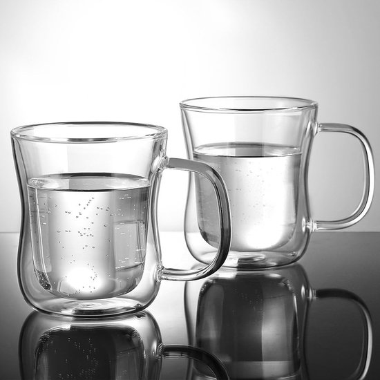 Cappuccino-koffiekopjes van dubbelwandig glas (2 x 400 ml 2 roerlepels), transparante melkglazen mok van borosilicaatglas, geschikt voor koffie en matcha