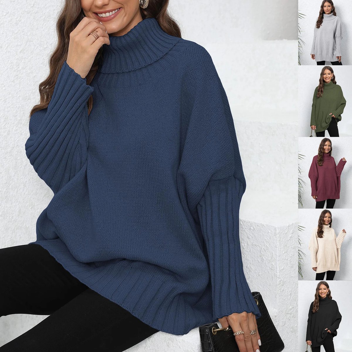 Imuedaen Trui voor dames, elegante coltrui, lange mouwen, gebreide trui, casual gebreide trui, winter, sweatshirt, bovenstuk, A Zwart, S